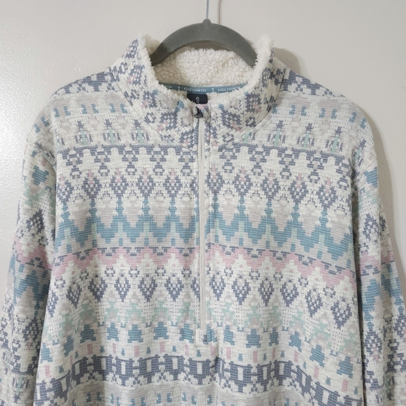 FREE COUNTRY Fleece 1/4 Zip Fair Isle Long Sleeve Pullover, Pastel Colors, XXL - Picture 6 of 16